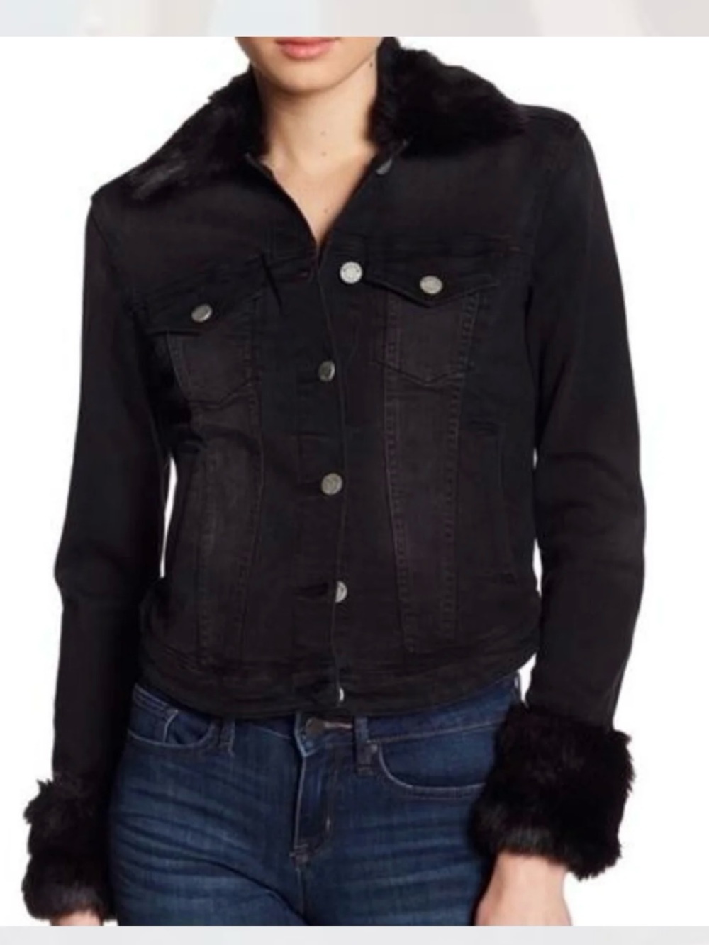 WILLIAM RAST Black Sussex Denim Jacket With Faux-fur Trim Medium